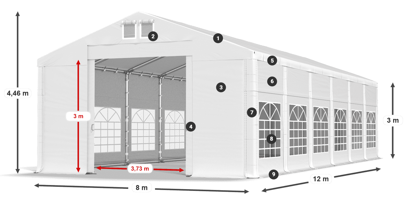 Acoperiș: MS 580 PVC Pereţi: FR 620 PVC Legenda 3m