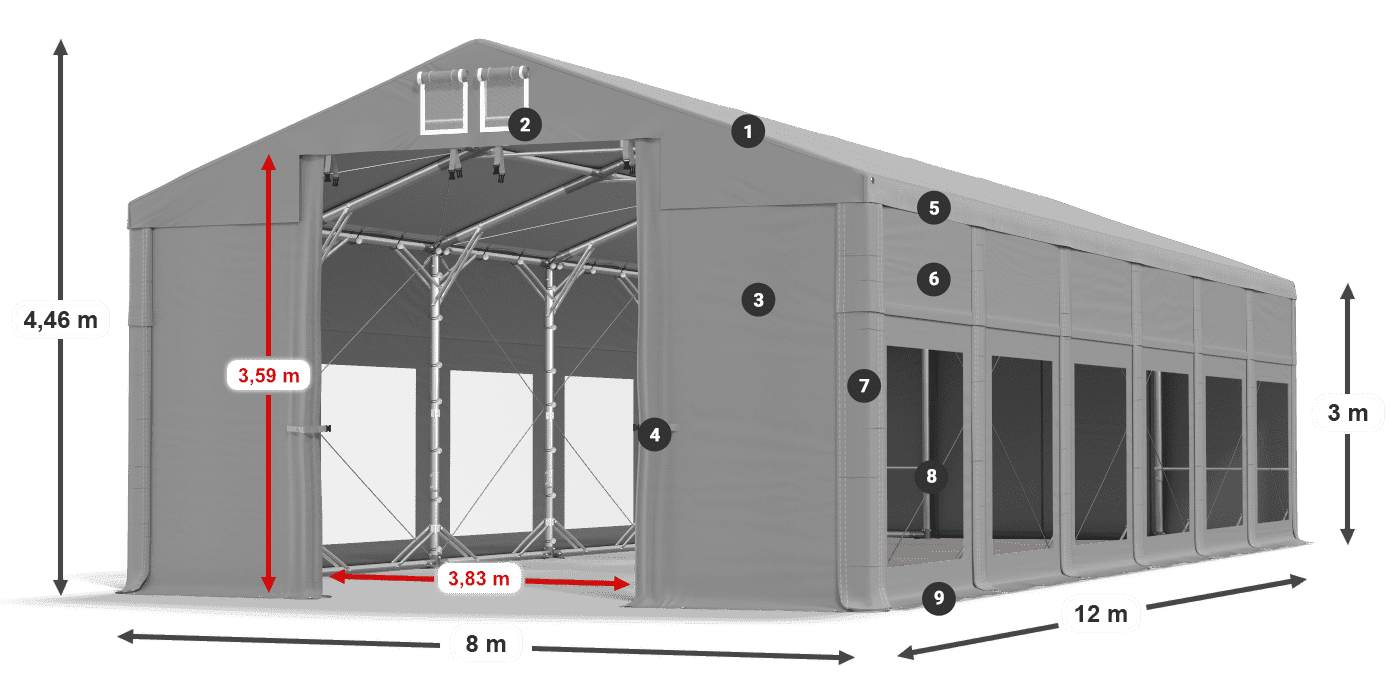 Acoperiș: MS 580 PVC Pereţi: MS 580 PVC Legenda 3m