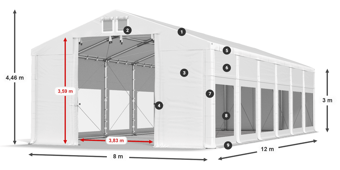 Acoperiș: MS 580 PVC Pereţi: MS 580 PVC Legenda 3m