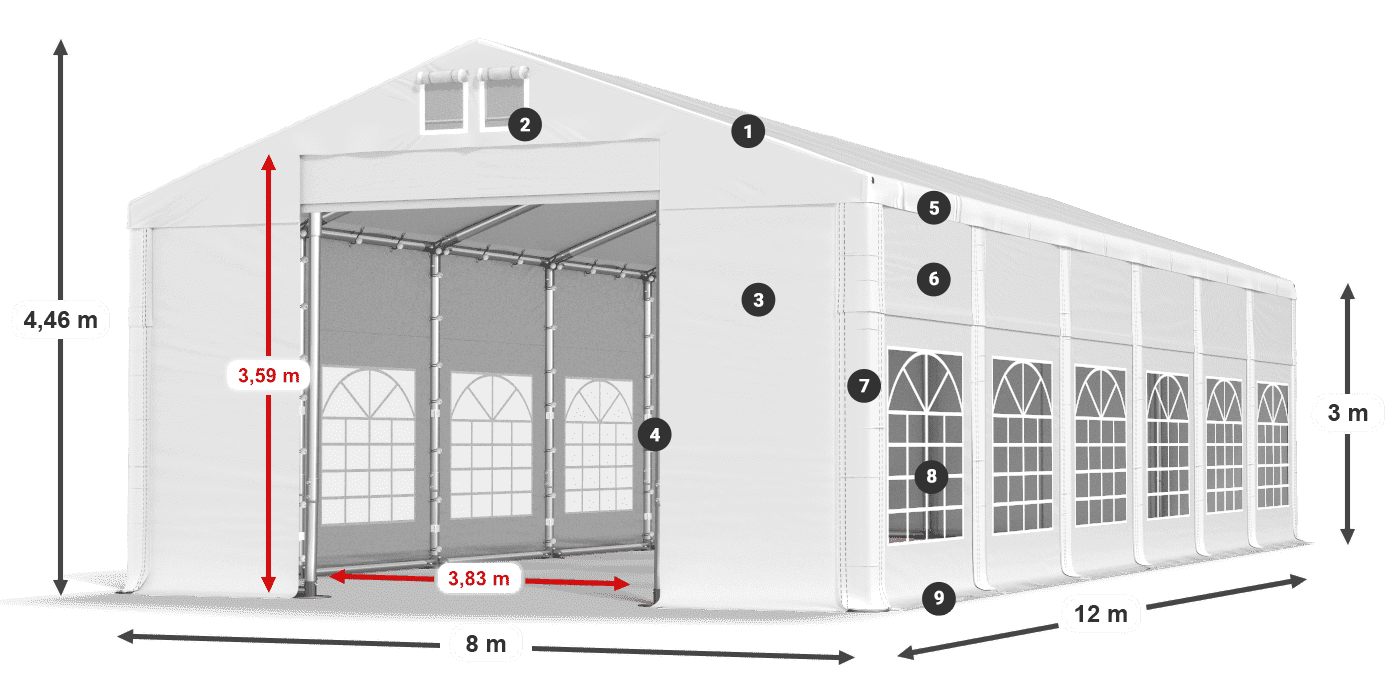 Acoperiș: SD 560 PVC Pereţi: FR 620 PVC legenda 3m
