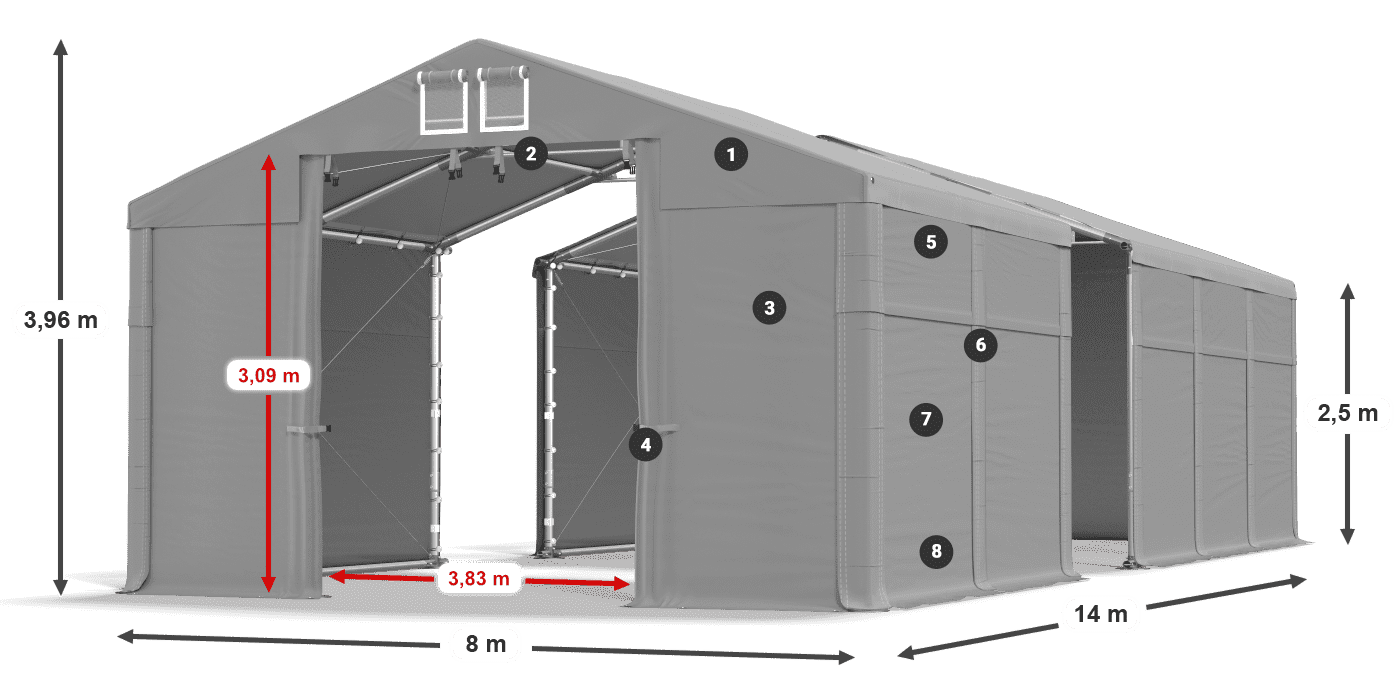 Acoperiș: FR 620 PVC Pereţi: SD 500 PVC legenda 2.5m