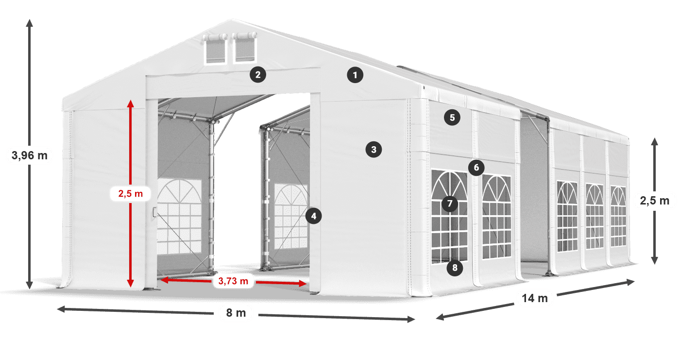 Acoperiș: MS 580 PVC Pereţi: FR 620 PVC legenda 2.5m