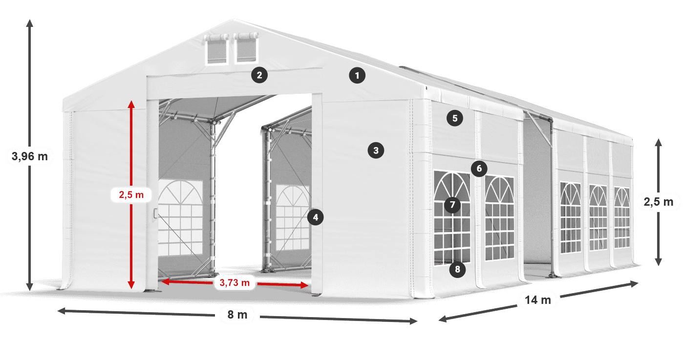 Acoperiș: MS 580 PVC Pereţi: FR 620 PVC legenda 2.5m