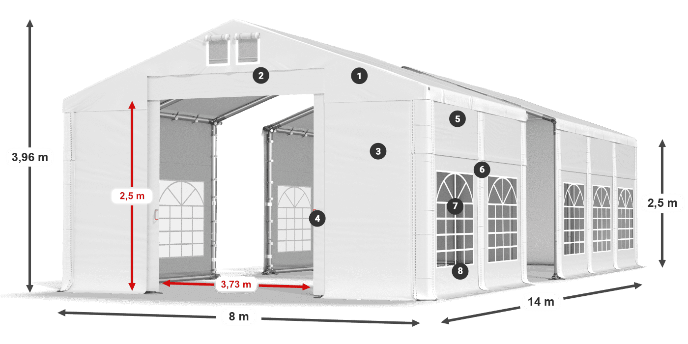 Acoperiș: MS 580 PVC Pereţi: FR 620 PVC legenda 2.5m