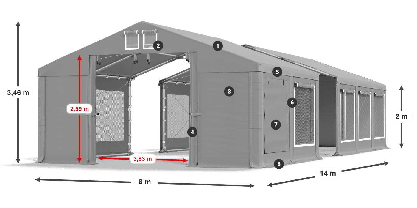 Acoperiș: MS 580 PVC Pereţi: SD M 500 PVC 2m legenda