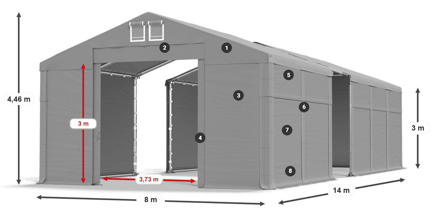 Acoperiș: MS 580 PVC Pereţi: FR 620 PVC Legenda 3m