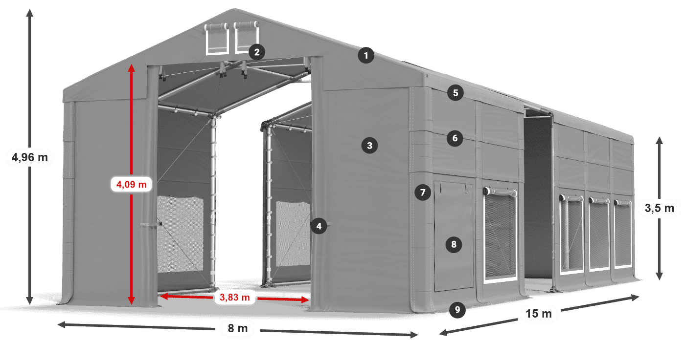 Acoperiș: FR 620 PVC Pereţi: SD 500 PVC 3.5 m legenda