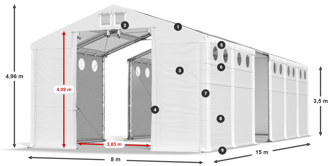 Acoperiș: MS T 580 PVC Pereţi: FR O 620 PVC 3.5 m legenda
