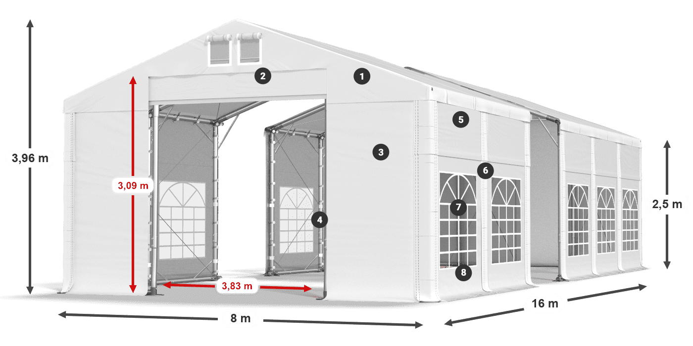 Acoperiș: MS 580 PVC Pereţi: FR 620 PVC legenda 2.5m