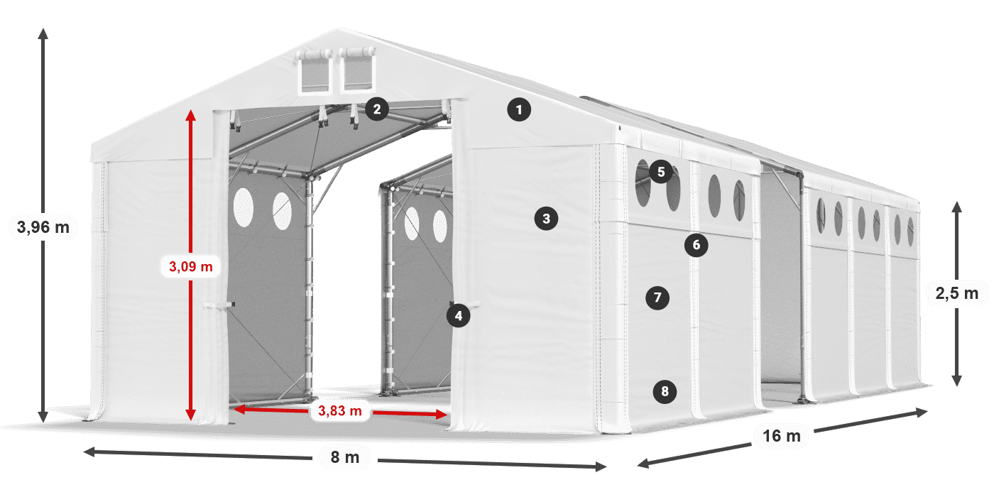 Acoperiș: SD 560 PVC Pereţi: FR O 620 PVC legenda 2.5m