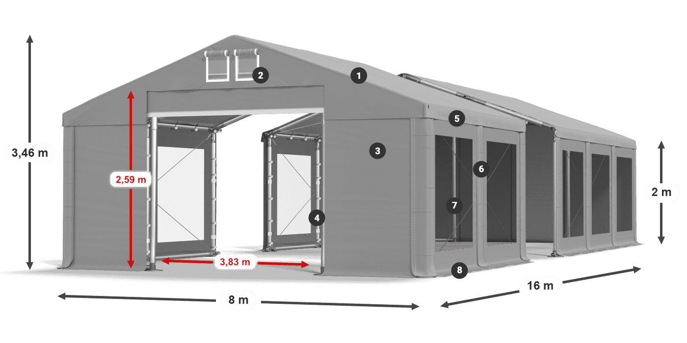Acoperiș: MS 580 PVC Pereţi: MS 580 PVC 2m legenda