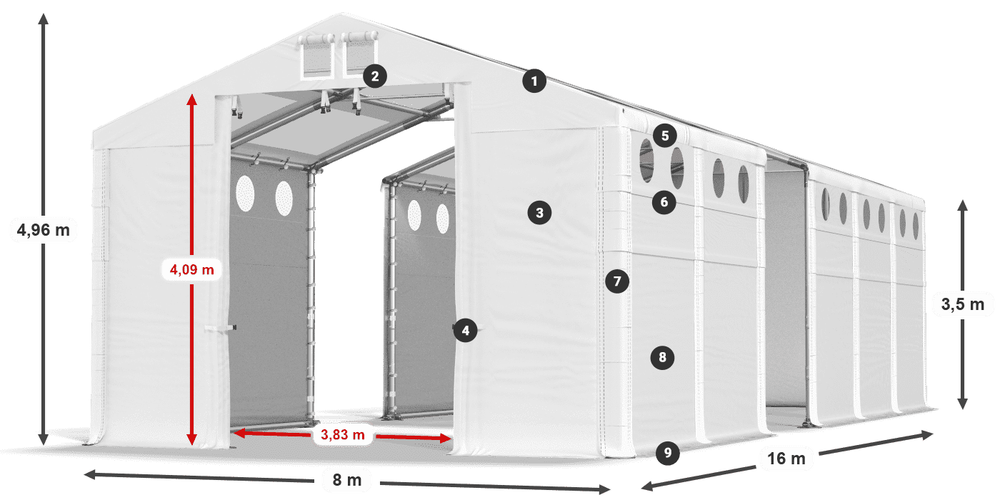 Acoperiș: MS T 580 PVC Pereţi: MS O 580 PVC 3.5 m legenda