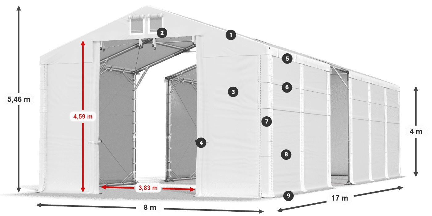 Acoperiș: MS 580 PVC Pereţi: FR 620 PVC Legenda 4m
