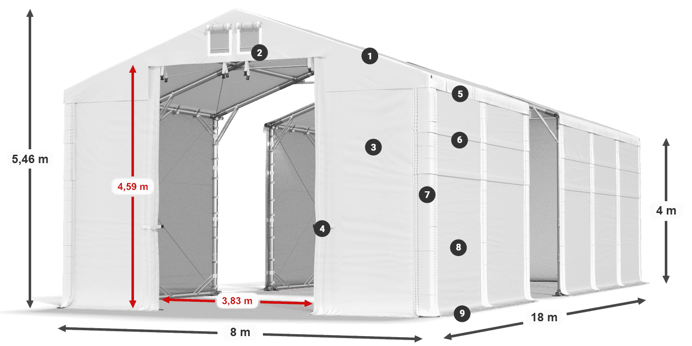 Acoperiș: MS 580 PVC Pereţi: FR 620 PVC Legenda 4m