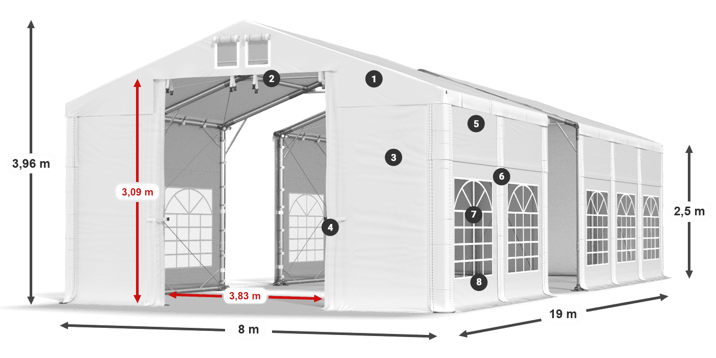 Acoperiș: MS 580 PVC Pereţi: FR 620 PVC legenda 2.5m