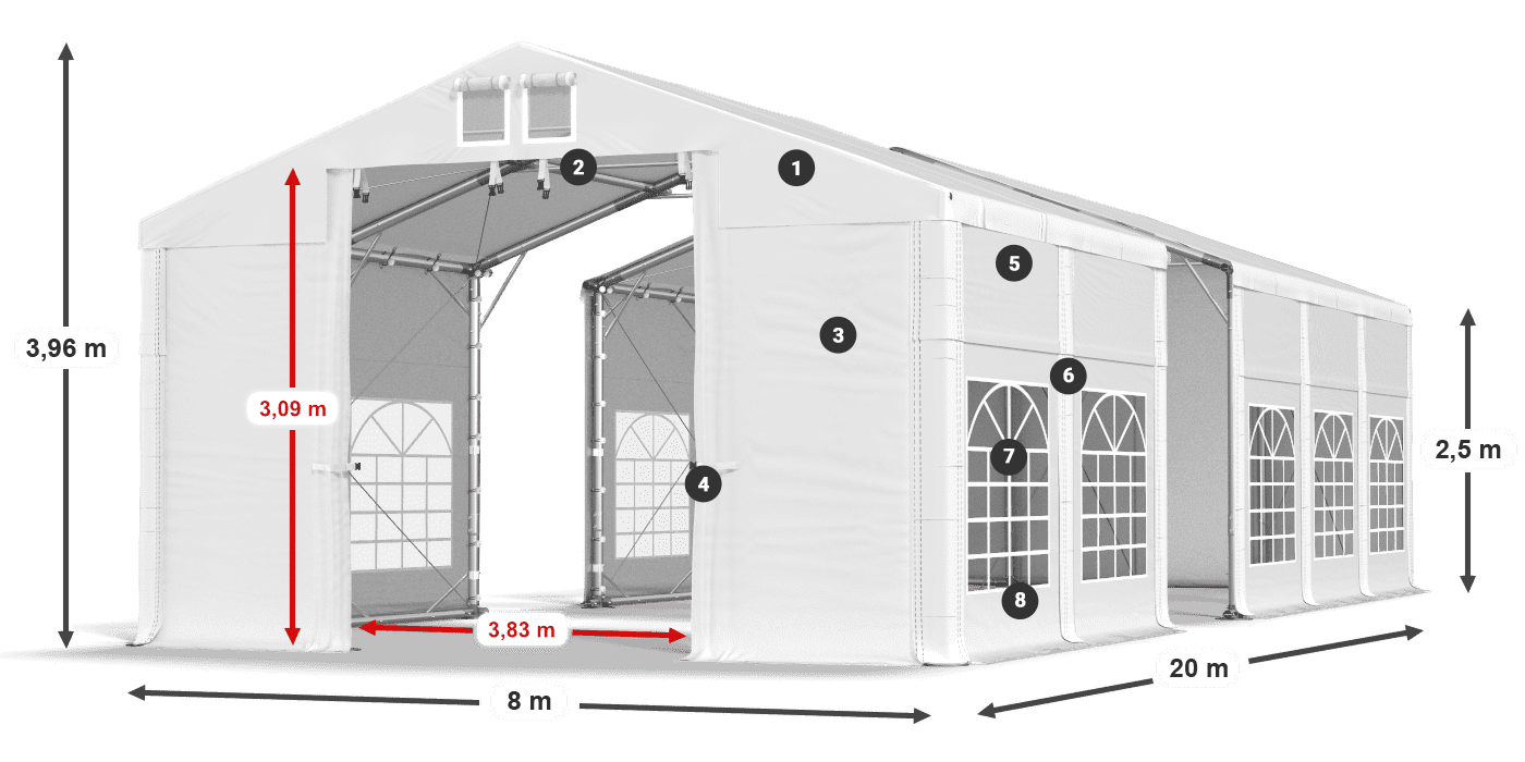 Acoperiș: SD 560 PVC Pereţi: FR 620 PVC legenda 2.5m