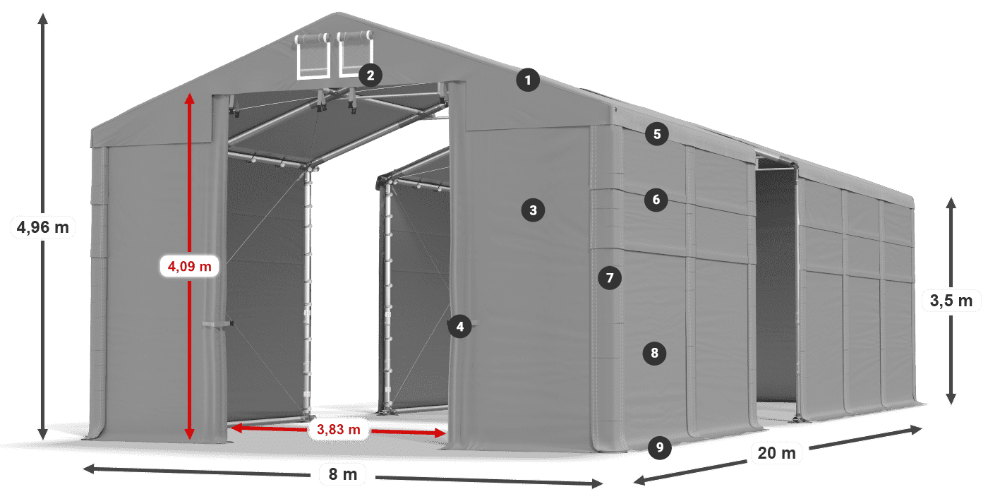 Acoperiș: MS 580 PVC Pereţi: SD 500 PVC 3.5 m legenda