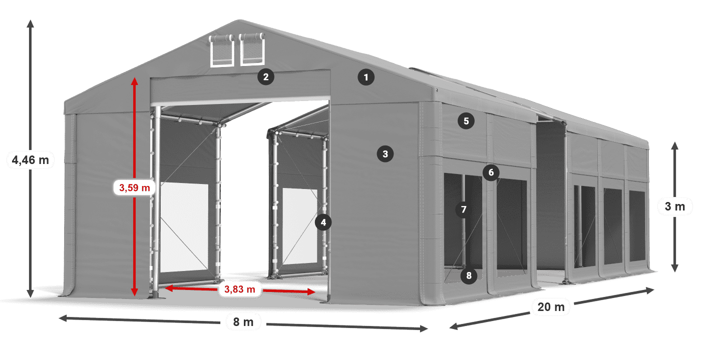 Acoperiș: MS 580 PVC Pereţi: MS 580 PVC Legenda 3m