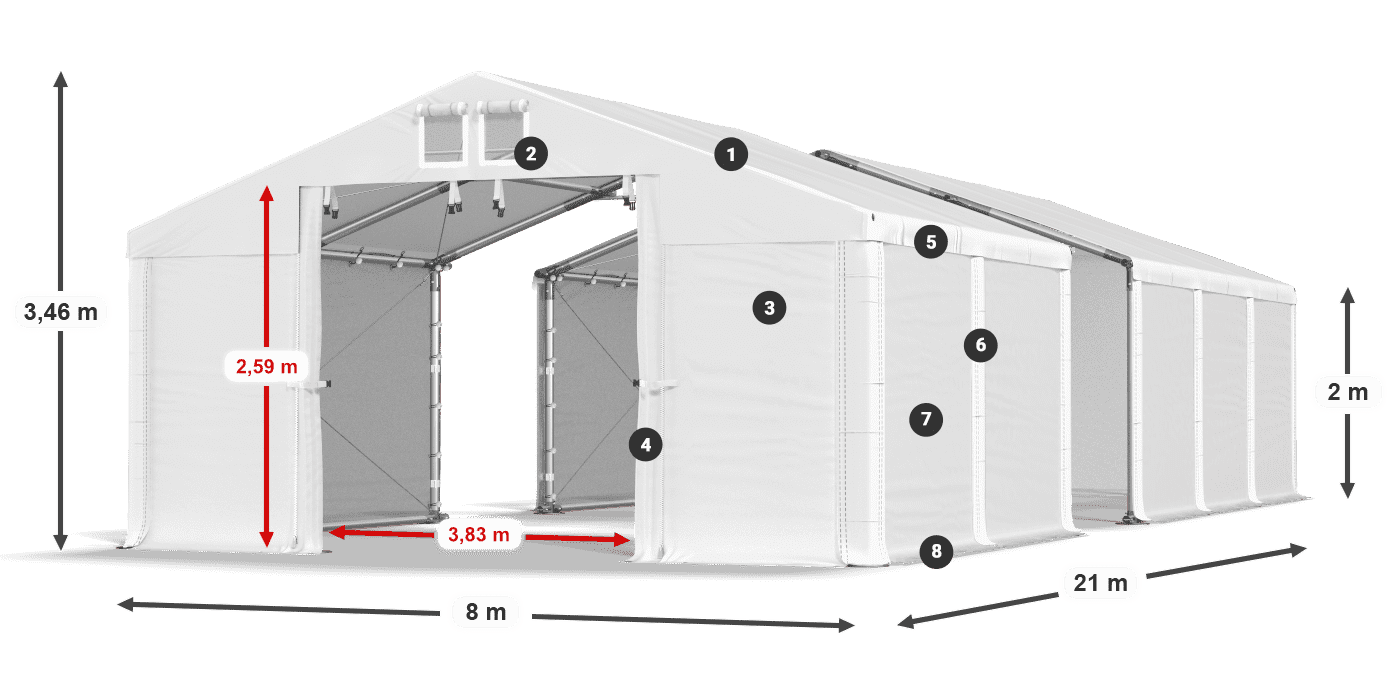 Acoperiș: MS 580 PVC Pereţi: FR M 620 PVC 2m legenda