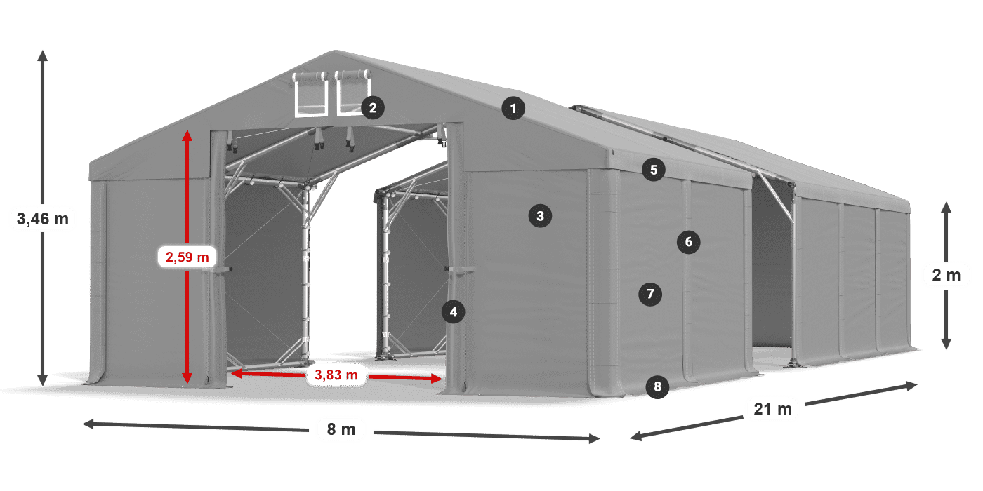 Acoperiș: MS 580 PVC Pereţi: SD 500 PVC 2m legenda