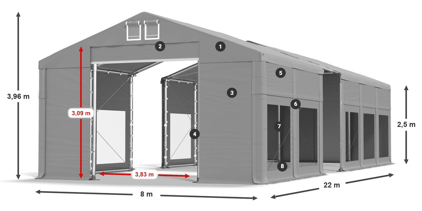 Acoperiș: FR 620 PVC Pereţi: MS 580 PVC legenda 2.5m