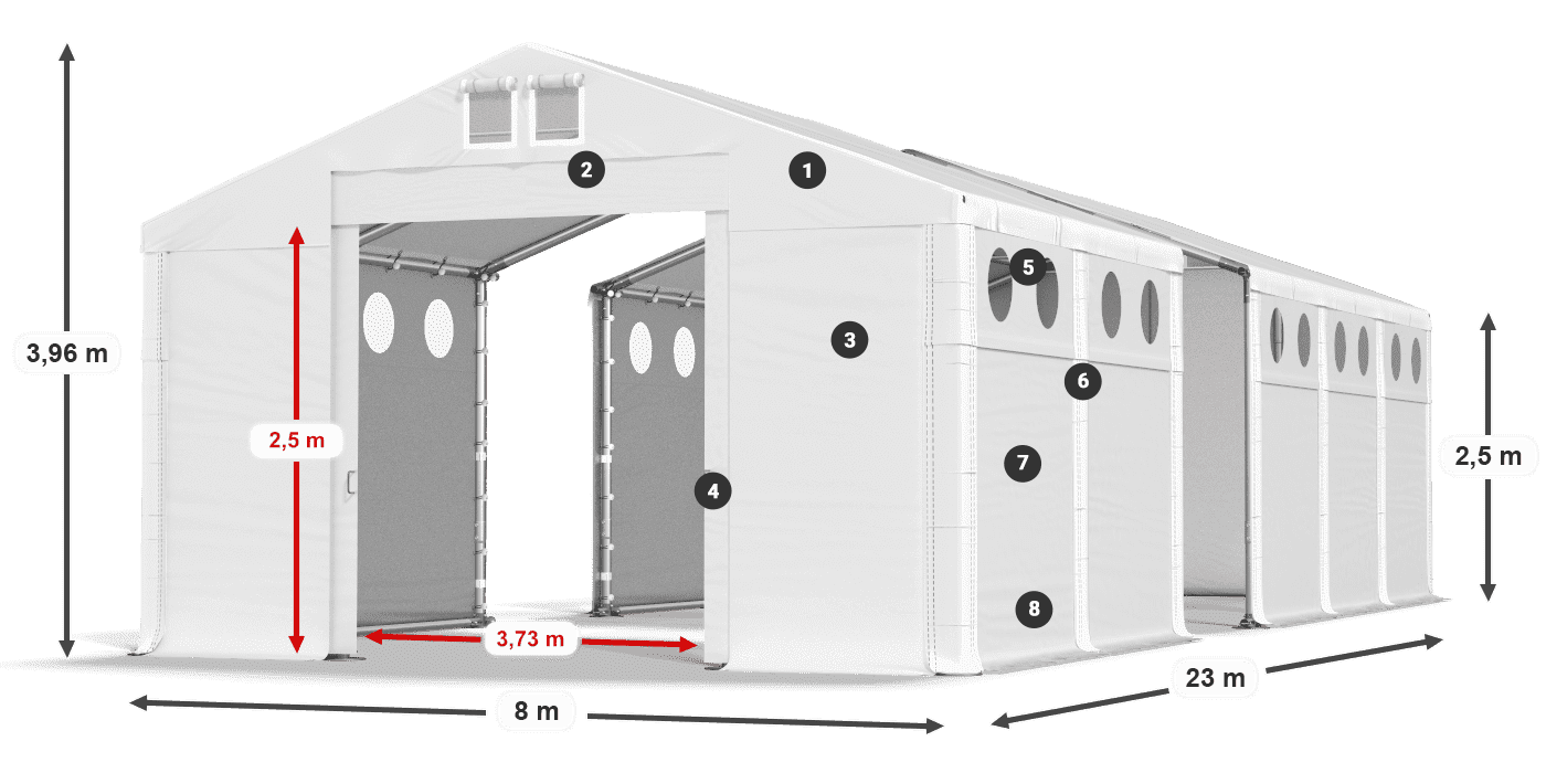 Acoperiș: FR 620 PVC Pereţi: MS O 580 PVC legenda 2.5m