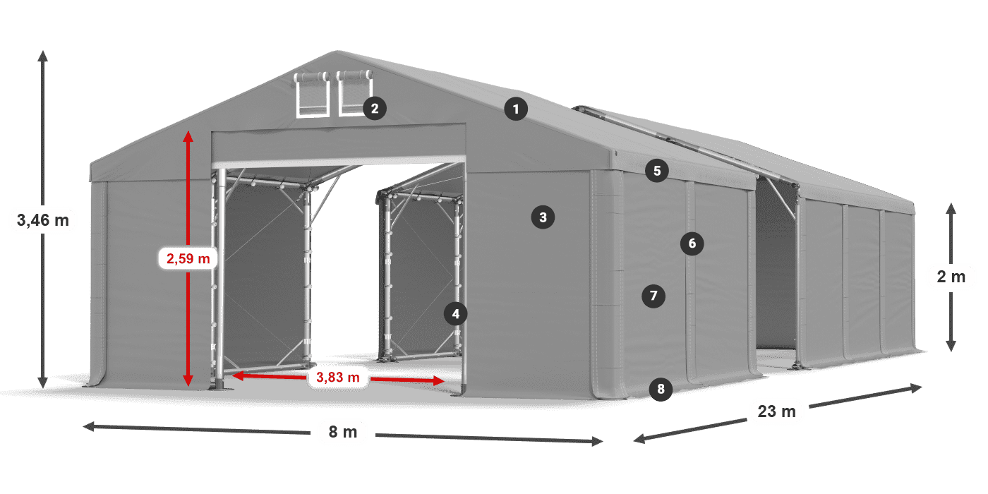 Acoperiș: MS 580 PVC Pereţi: FR M 620 PVC 2m legenda