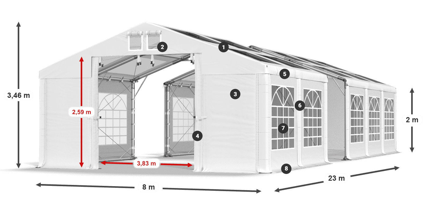 Acoperiș: MS 580 PVC Pereţi: SD 500 PVC 2m legenda