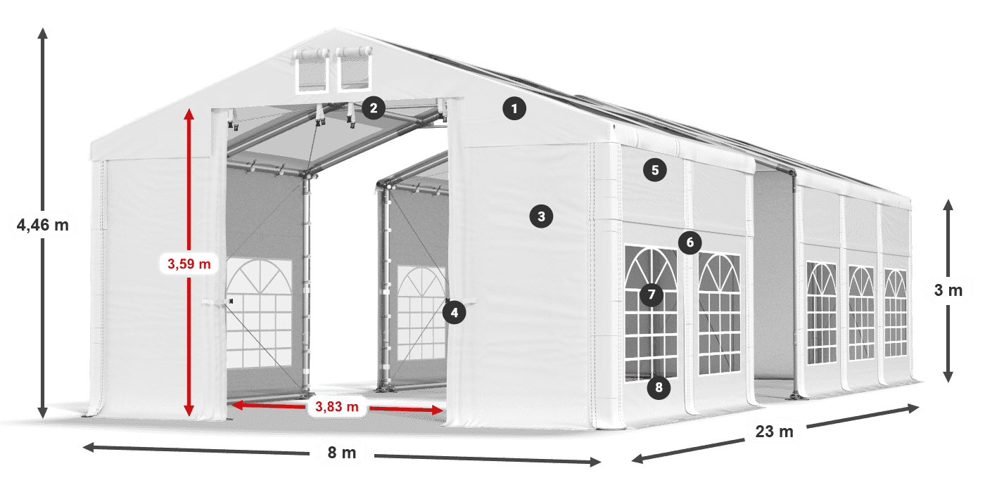 Acoperiș: MS T 580 PVC Pereţi: FR 620 PVC Legenda 3m