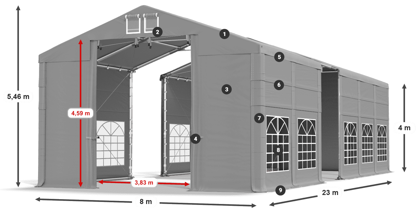 Acoperiș: FR 620 PVC Pereţi: SD 500 PVC Legenda 4m