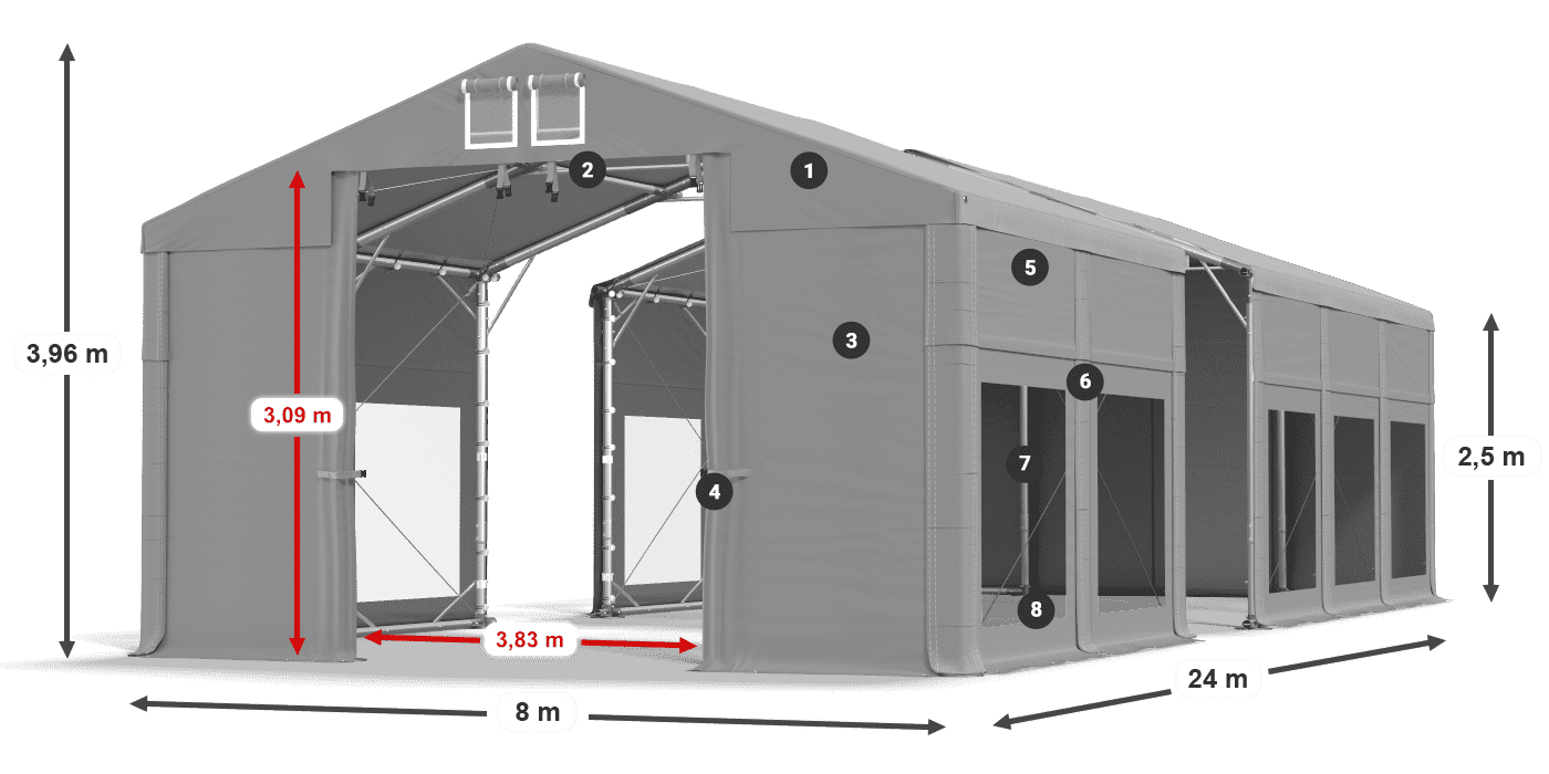 Acoperiș: FR 620 PVC Pereţi: MS 580 PVC legenda 2.5m