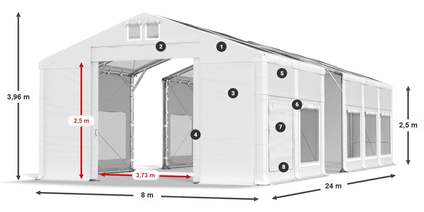 Acoperiș: MS T 580 PVC Pereţi: SD M 500 PVC legenda 2.5m