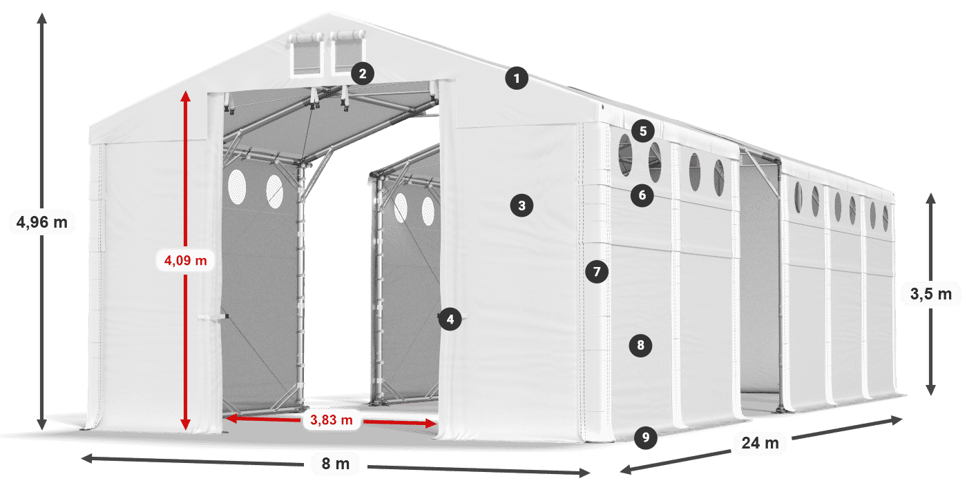 Acoperiș: FR 620 PVC Pereţi: MS O 580 PVC 3.5 m legenda