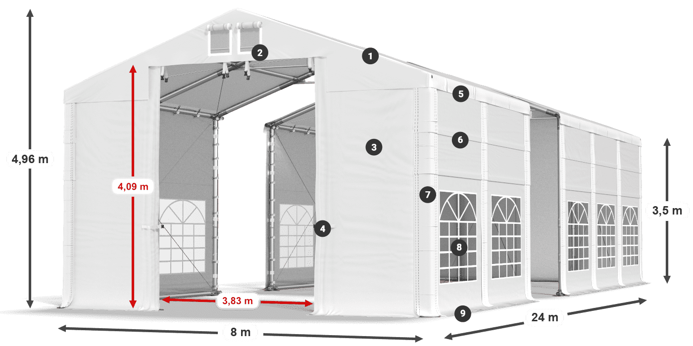 Acoperiș: MS 580 PVC Pereţi: FR 620 PVC 3.5 m legenda
