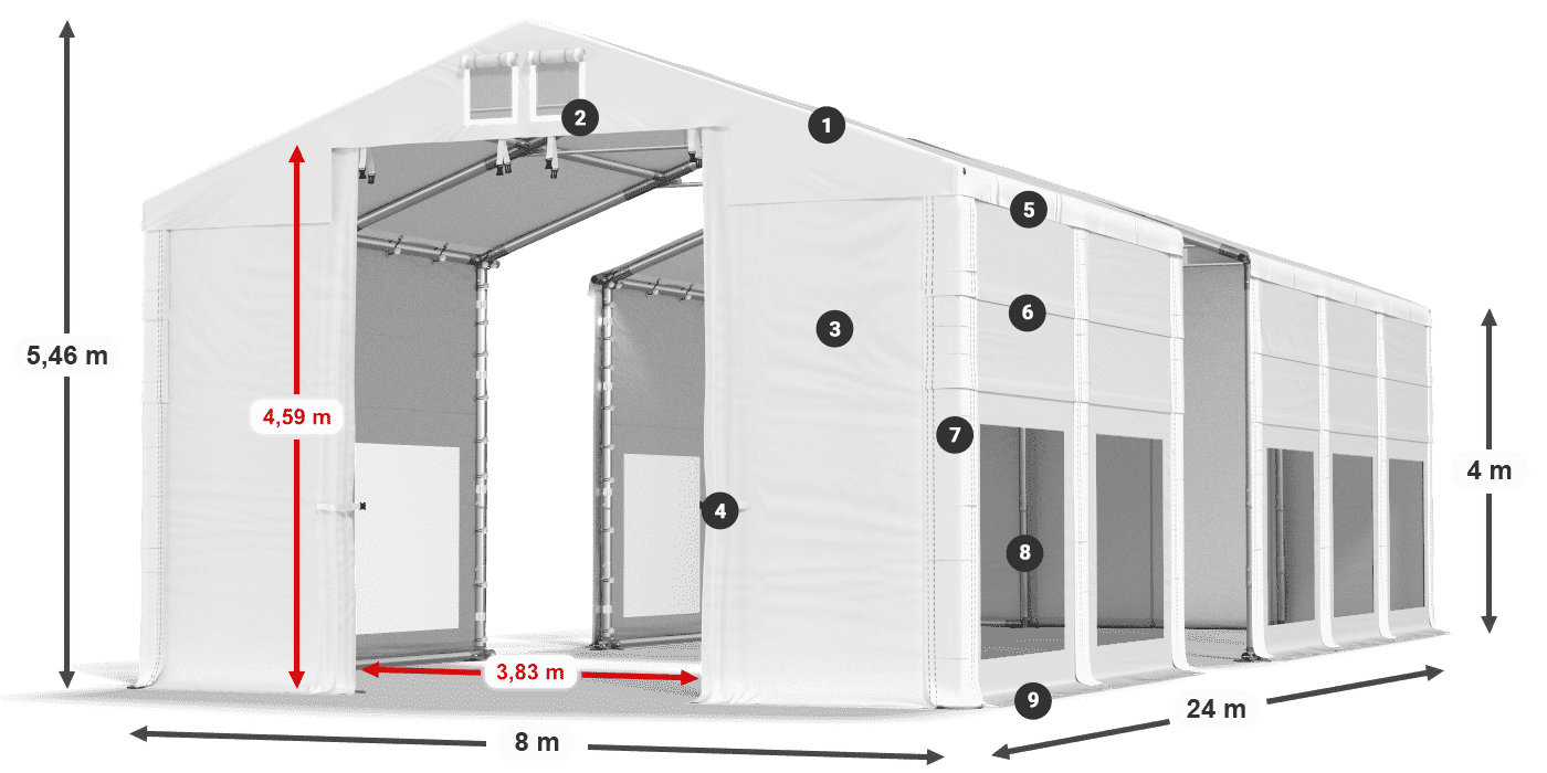 Acoperiș: FR 620 PVC Pereţi: MS 580 PVC Legenda 4m
