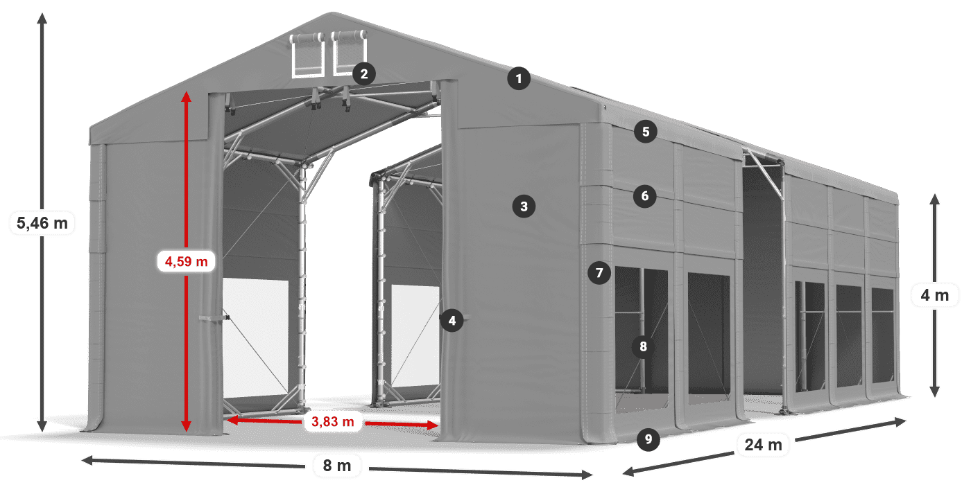 Acoperiș: MS 580 PVC Pereţi: MS 580 PVC Legenda 4m