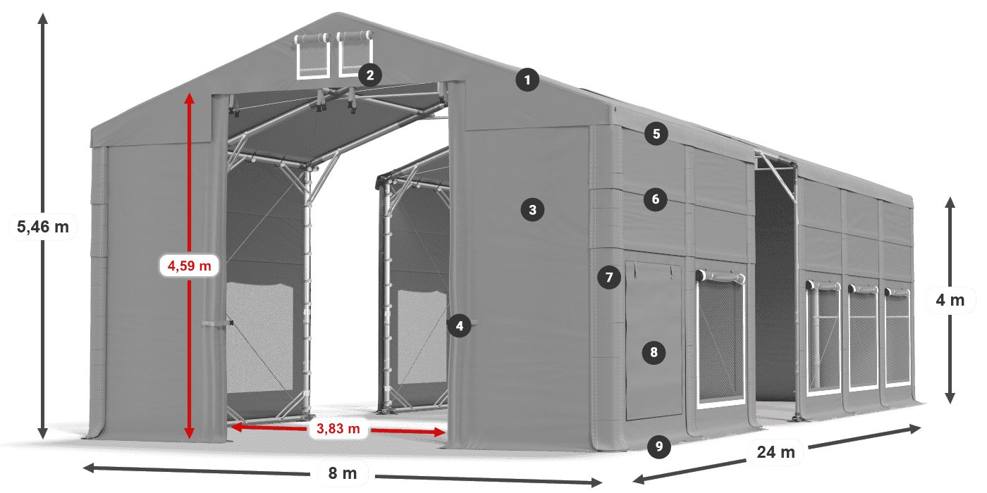 Acoperiș: MS 580 PVC Pereţi: SD M 500 PVC Legenda 4m