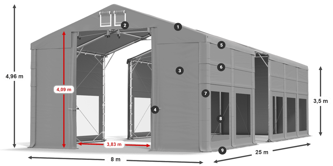 Acoperiș: FR 620 PVC Pereţi: MS 580 PVC 3.5 m legenda