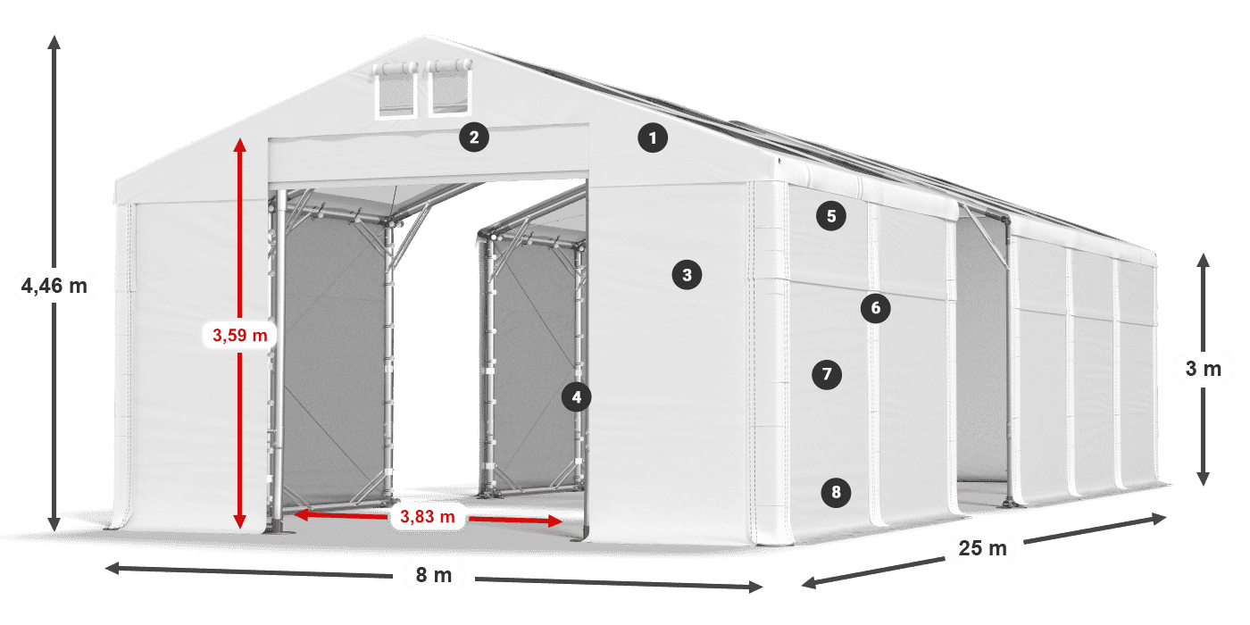Acoperiș: MS T 580 PVC Pereţi: FR 620 PVC Legenda 3m