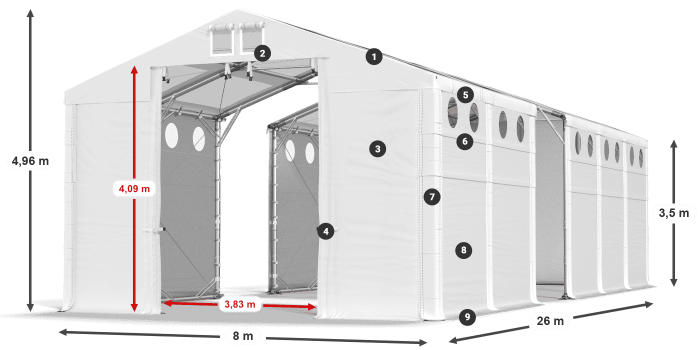 Acoperiș: MS T 580 PVC Pereţi: FR O 620 PVC 3.5 m legenda