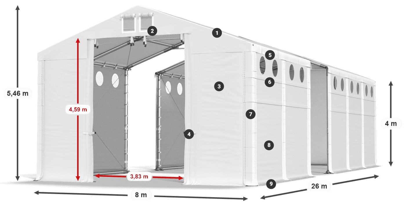 Acoperiș: FR 620 PVC Pereţi: SD O 500 PVC Legenda 4m