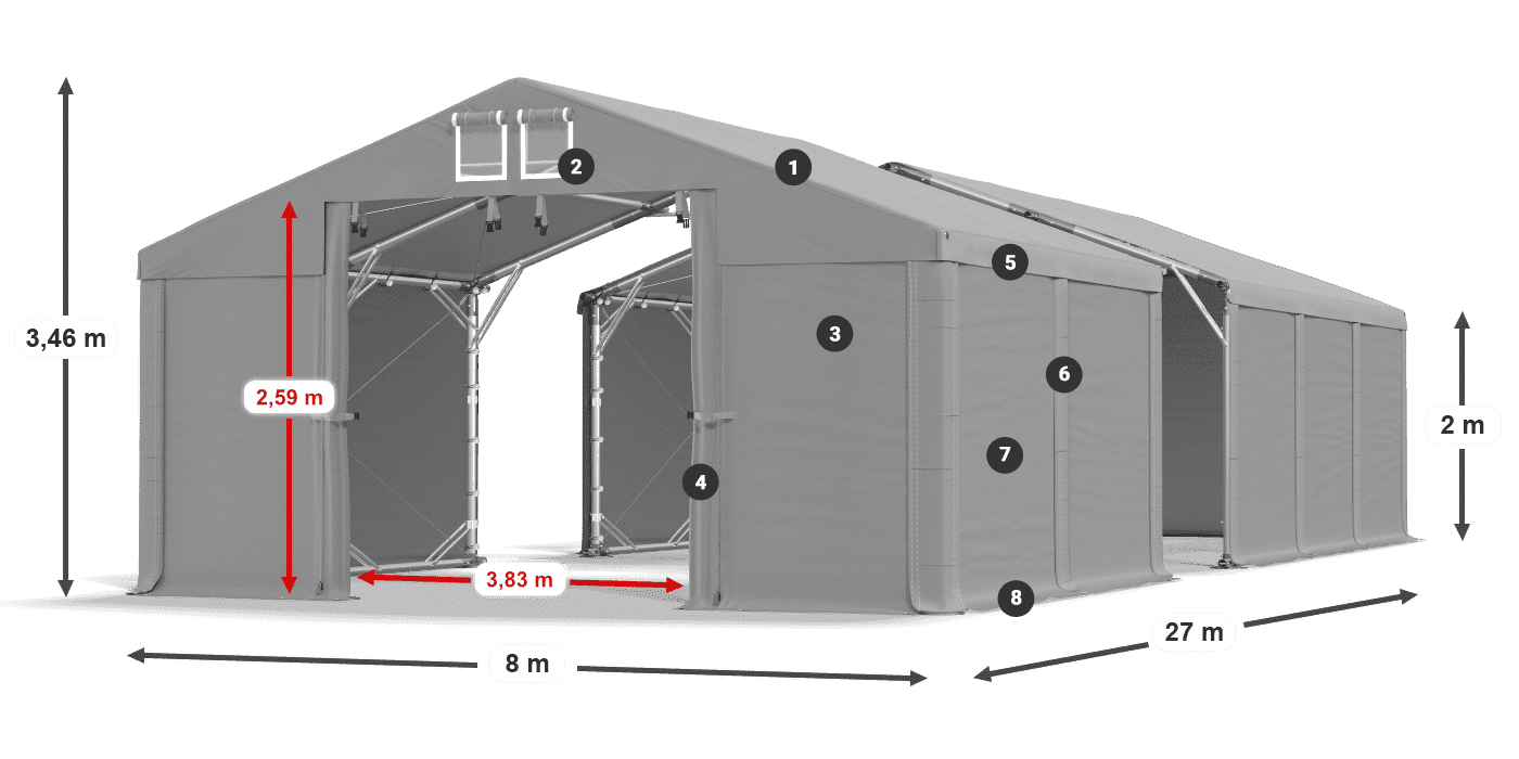 Acoperiș: FR 620 PVC Pereţi: SD 580 PVC 2m legenda