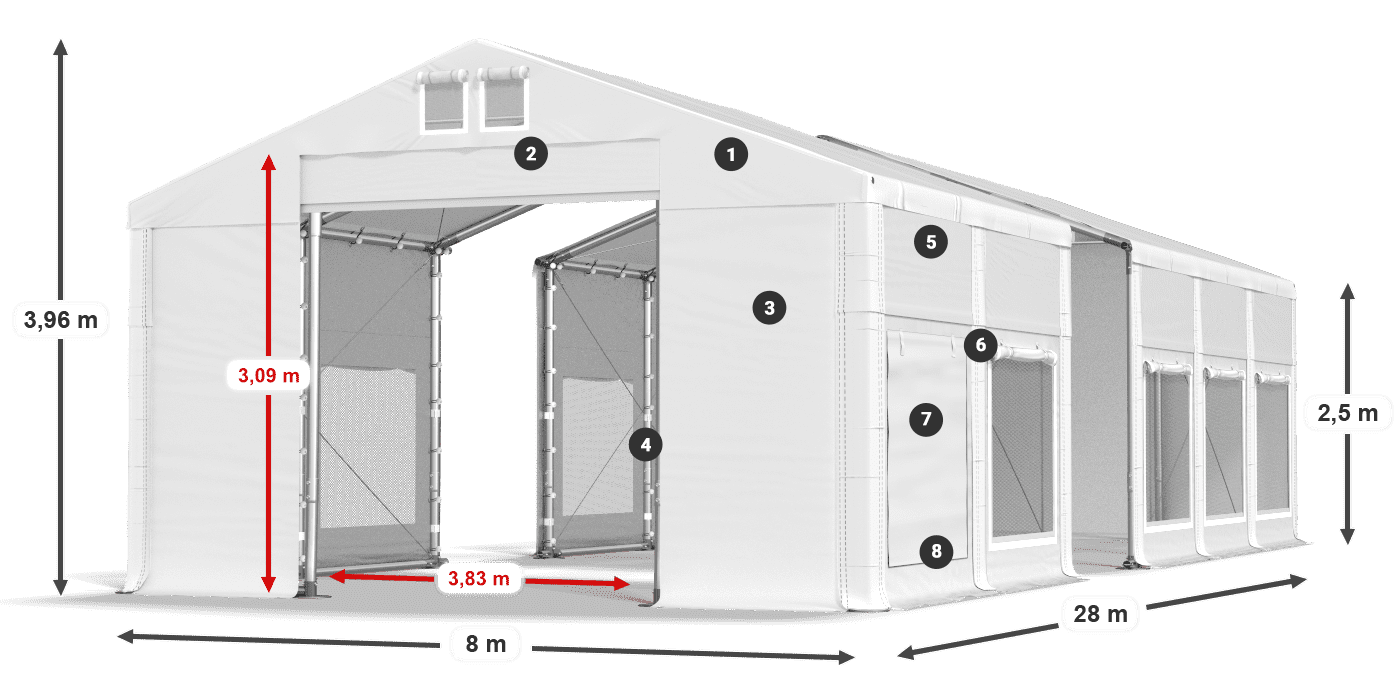 Acoperiș: FR 620 PVC Pereţi: SD 500 PVC legenda 2.5m