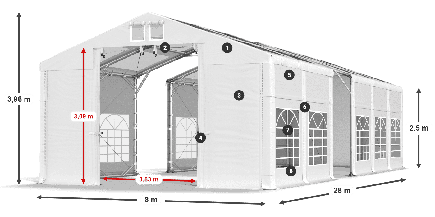 Acoperiș: MS T 580 PVC Pereţi: FR 620 PVC legenda 2.5m