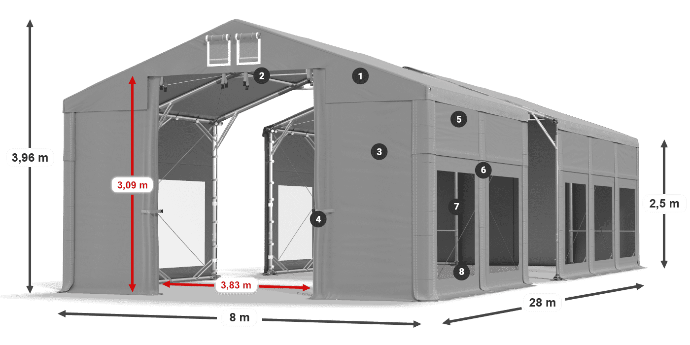 Acoperiș: MS 580 PVC Pereţi: MS 580 PVC legenda 2.5m
