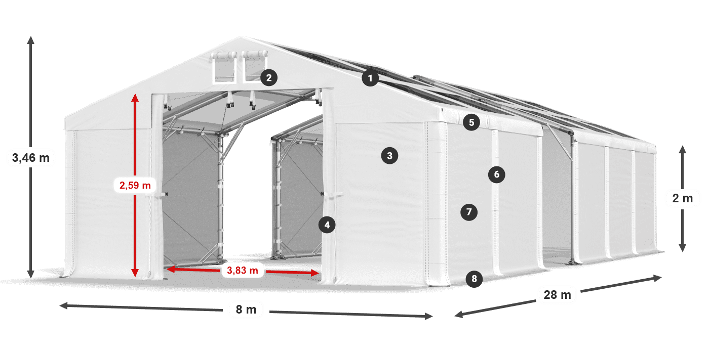 Acoperiș: MS T 580 PVC Pereţi: FR 620 PVC 2m legenda