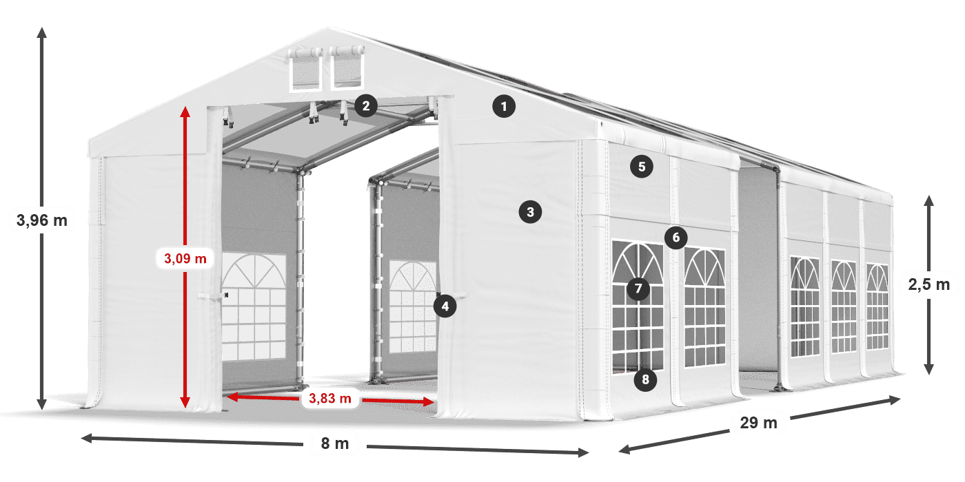 Acoperiș: MS T 580 PVC Pereţi: FR 620 PVC legenda 2.5m