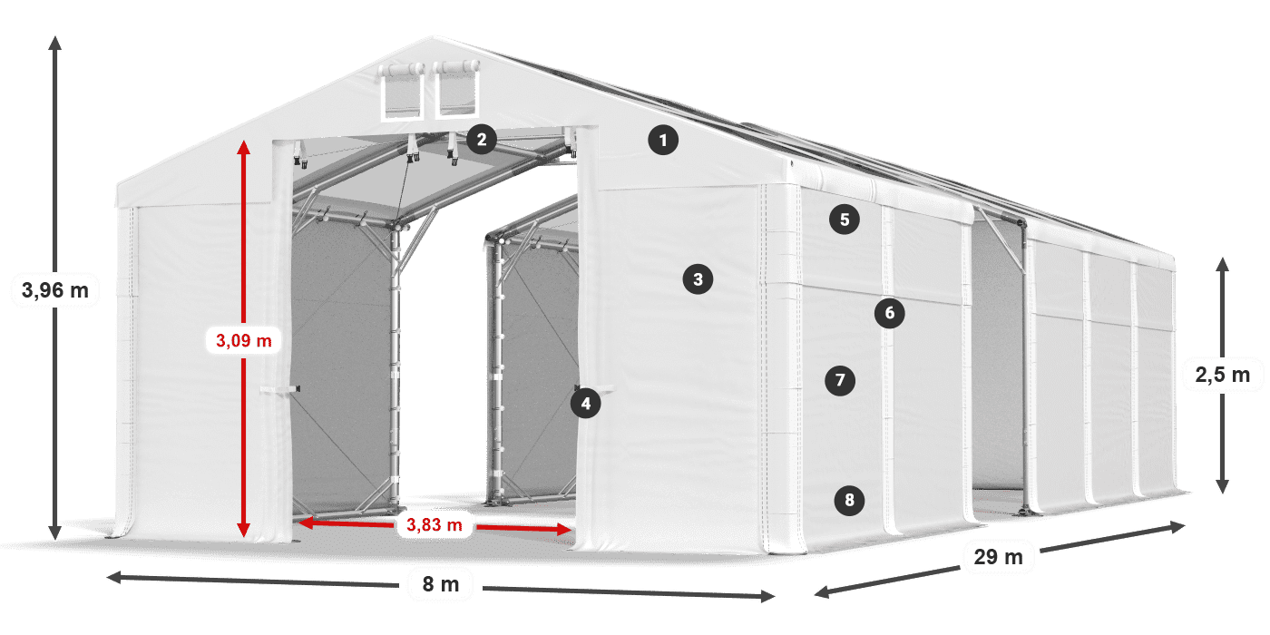 Acoperiș: MS T 580 PVC Pereţi: SD 500 PVC legenda 2.5m