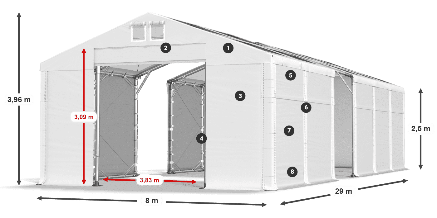 Acoperiș: MS T 580 PVC Pereţi: SD 500 PVC legenda 2.5m