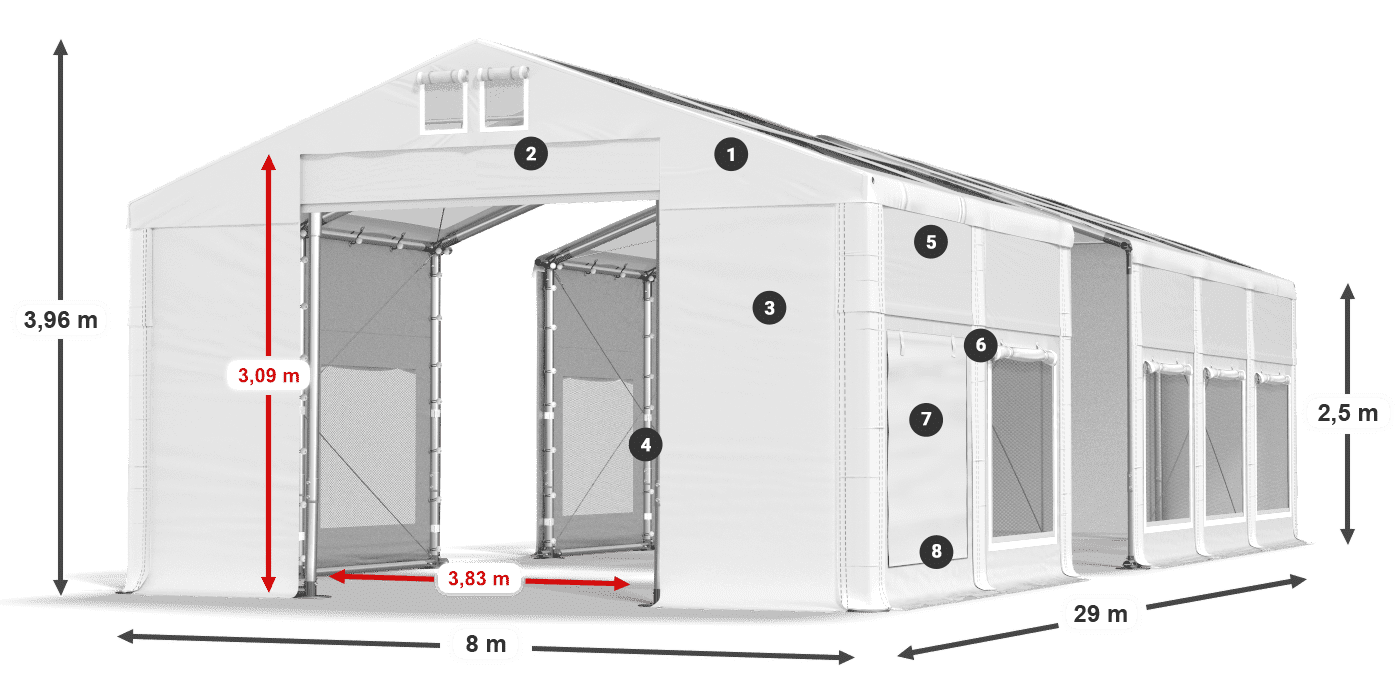 Acoperiș: MS T 580 PVC Pereţi: SD M 500 PVC legenda 2.5m